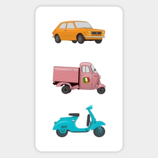 Iconic Italian Vehicles - Scooter, Rikshaw and Car Magnet